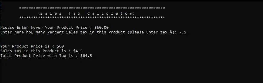 Write a C++ Program to calculate Sales tax.